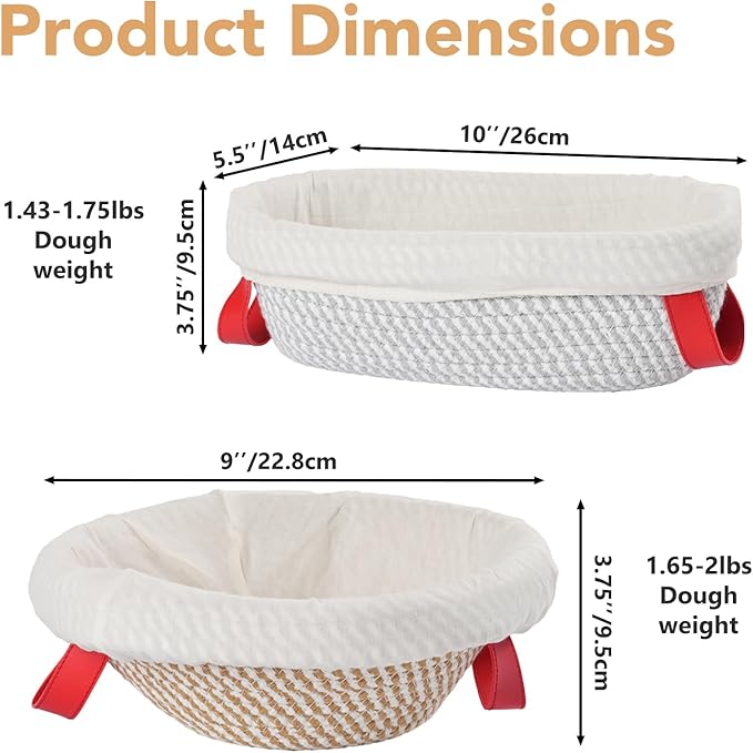 Sourdough Starter Kit, 9' Round Proofing Basket and 10' Oval Proofing Basket, a complete bread-making tool set, essential sourdough bread baking supplies for beginners.
