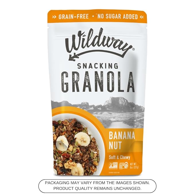 Wildway Keto Granola | Banana Nut | Grain-Free, Certified Gluten-Free Cereal | Vegan, Low Carb | No Sugar Added | Paleo-Friendly | Non-GMO Fruit & Nut Clusters | Nutrient-Rich Snack | 8 oz, 3 Pack