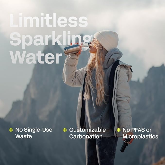 Portable Soda Maker - Sparkling Water Maker with 17 oz Bottle | On-Bottle Carbonator | Stainless Steel & Tritan | Refillable CO2 Capsules