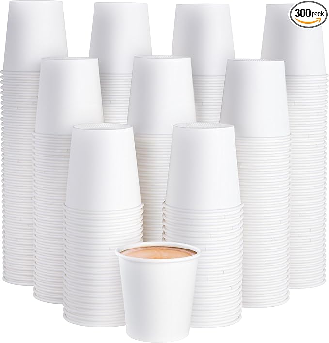 JOLLY PARTY 300 Pack 6 oz Disposable Paper Coffee Cup, Hot/Cold Beverage Drinking Cups for Water, White Paper Hot Coffee Cups