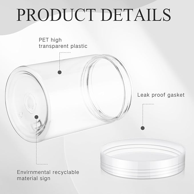 Patelai 4 Pieces Round Wide-mouth Leak Proof Plastic Container Jars with Lids for Travel Storage Makeup Beauty Products Face Creams Oils Salves Ointments DIY Making(10 Ounce,Clear)