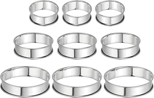 HARFINGTON 9pcs Crumpet Rings 2.36" 3.15" 3.94" Nonstick Round Cake Ring Stainless Steel Double Rolled English Pastry Rings for Kitchen Baking Crumpet Dessert, Silver