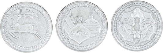 Nordic Ware 01236 Yuletide Cast Cookie Stamps, 3-inch rounds, Silver