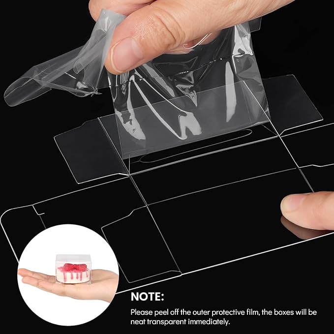 100pcs Clear Single Chocolate Covered Cookies Macaron Box for Wedding Favors Baby Shower 2.17"×2.17"×1.38" Inch, Party Favor Box with Ribbons for Candy Chocolate Mooncake