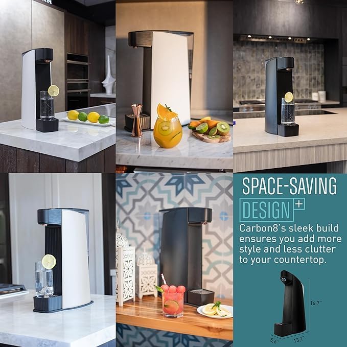 Carbon8 Sparkling Water Maker Machine, Home Soda Stream Machine, Screw-In CO2 Carbonator, Countertop Water Mineralizer, Seltzer Soda Maker Dispenser, CO2 Cylinder Not Included, Aluminum