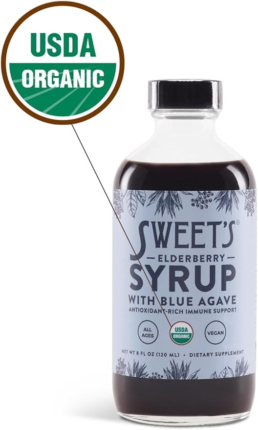 Elderberry Syrup with Blue Agave | Immune Support | USDA Organic Certified | Non-GMO | Vegan | Gluten-Free (8 oz)