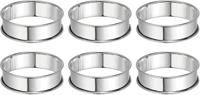 HARFINGTON 6pcs Crumpet Rings 3.15" Nonstick Round Cake Ring Stainless Steel Double Rolled English Pastry Rings for Kitchen Baking Crumpet Dessert, Silver