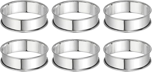 HARFINGTON 6pcs Crumpet Rings 3.15" Nonstick Round Cake Ring Stainless Steel Double Rolled English Pastry Rings for Kitchen Baking Crumpet Dessert, Silver