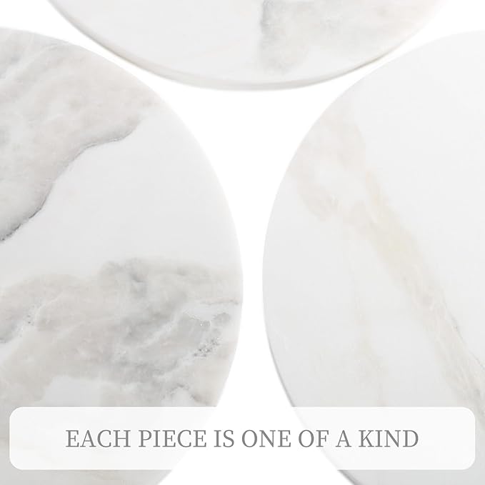 Koville African Natural Marble Cutting Board for Kitchen, 11inch Round Hand Crafted Marble Slab for Cheese, Charcuterie, Pastry Board - Wedding Gift, House Warming Gift(OYSTER WHITE)