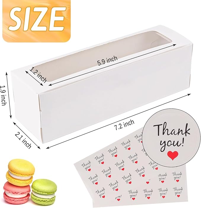 36 Pack Macaron Boxes for 5-7 Macarons Container Packaging Strawberry Candies Sweets Boxes with Sticker for Gift Giving (White)