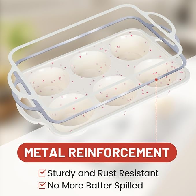 CAKETIME Jumbo Muffin Pan, Metal Reinforced Frame 3.5 Inch Large Silicone Cupcake Pan 6 Cups Large Muffin Pan with Handle Nonstick Jumbo Muffin Tin for Baking Giant Homemade Muffins, Frittatas 1 Pack