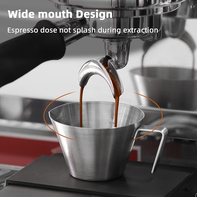 MHW-3BOMBER Espresso Shot Cups with Handle Espresso Measuring Cup Dishwasher Safe 4Pcs Stainless Steel Pouring Cup for Tomato Sauce|Steak Sauce|Dessert|Beverage (Matte Glossy) G7000-OS