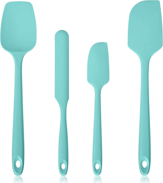 600ºF Heat Resistant Spatulas, High Heat Food Safe Semless Kitchen Silicone Scraper Set for Cooking Baking Mixing Scraping Stirring Nonstick Cookware Pan Bowl (4Pcs,Turquoise)