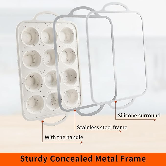 2Pack Silicone Muffin Pan For Baking With Metal Reinforced Frame, 12 Cup Nonstick Cupcake Pan, BPA Free Silicone Mini Muffin Pan, Cupcake Baking Pan Molds for Oven With Silicone Brush（Small Size）