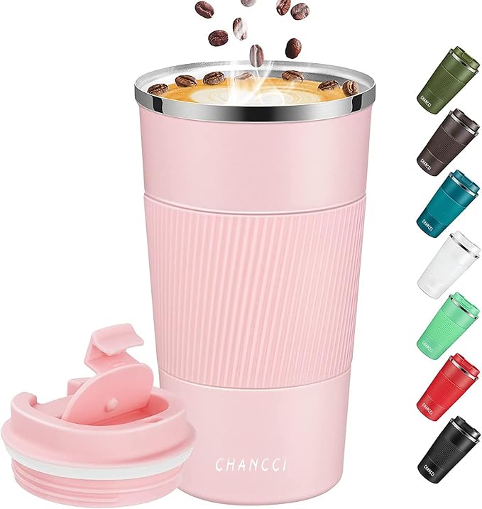 Travel Coffee Mug Spill Proof Leakproof 16 oz Insulated Coffee Mug with Screw Lid, Stainless Steel Vacuum Tumbler Reusable Thermal Coffee Cup to go for Hot and Cold Drinks -510ml,Pink