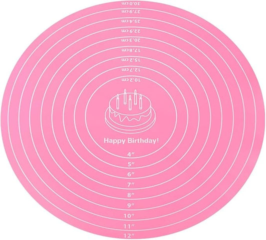 Silicone Baking Mat Cake Mat Silicone Cake Mat Silicone Baking Mat with Measurements for CakeTurntable Stand Non-Stick Heat Resistant Pastry Baking Sheet -Pink