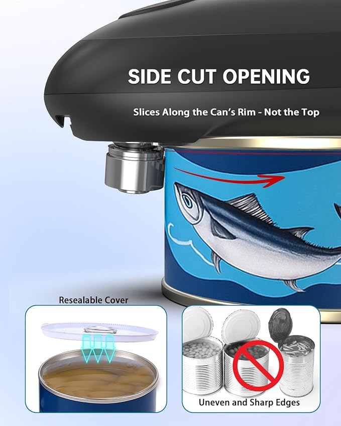 CIRCLE JOY Electric Can Opener, One-Touch Automatic Can Opening with Smooth Edges, Food Safety Handheld Battery-Operated Can Opener for Kitchen and Seniors, Black