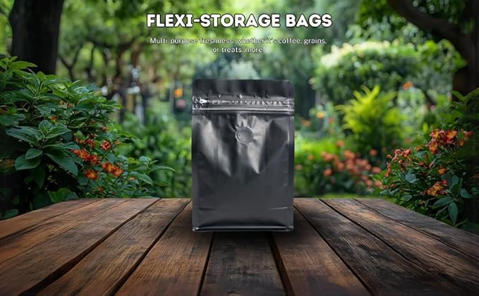 Premium Coffee Bags with Valve (100 pcs, 16 oz) Standing Coffee Beans Storage Bags, Reusable Heat Sealable Side Zipper Pouches, Eco-Friendly Packaging, Perfect for Home and Office - Black