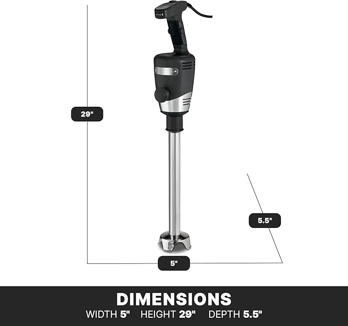 Waring Commercial Big Stix Heavy Duty Stick Immersion Hand Held Blender, 14" Removable Shaft, 1 HP, 750 Watt, Variable Speed Motor, Professional Restaurant Grade, 15 Gal Capacity, 120V, 5-15P WSB55, Black/Silver