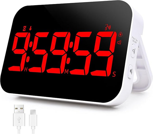 Digital Kitchen Timer - Magnetic Countdown Countup Timer with Large LED Display Volume Adjustable with Sound Alert Function Easy for Cooking and for Seniors and Kids to Use-Red