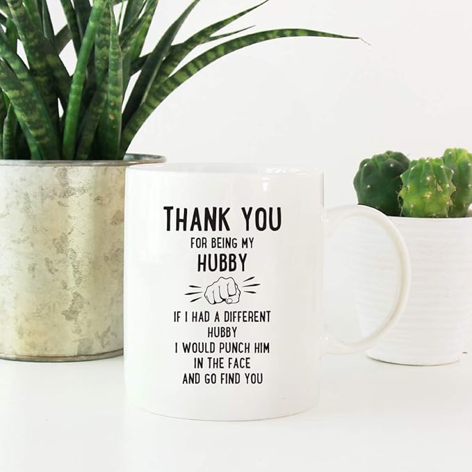 Andaz Press Funny Family 11oz. Coffee Mug Gift, Thank You for Being My Hubby, Punch in Face, 1-Pack, Christmas Birthday Drinking Cup Present Ideas