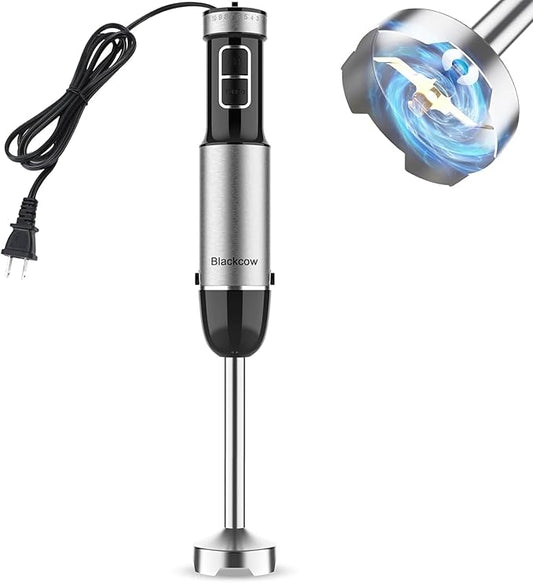 Blackcow Immersion Blender Handheld, 800W Powerful Electric Hand Blender with Titanium Alloy Blades, 12 Speeds & Turbo, Electric Hand Mixer for Smoothies, Soups, Baby Food and Purees