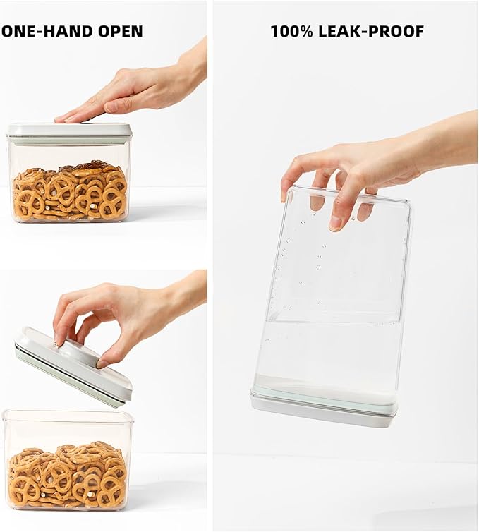 JIMALL Pop Top Food Storage Containers, Stackable Food Containers with Lids Airtight, Leak-proof Containers for Cereal Flour & Sugar, 4 Piece Set-3.5Qt,2.9Qt,2.1Qt,1.3Qt