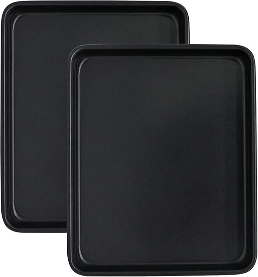 Toaster Oven Pans Set of 2, Shinsin 11-Inch Nonstick Baking Sheet Pans and Trays, 1/8 Thicker Replacement Small Baking Tray Accessories for Cookie, Non Toxic and Easy Clean and Diswasher Safe,Black