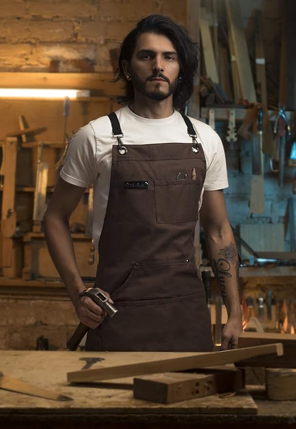 Asaya Chef and BBQ Apron with Bottle Opener and Hand Towel - 10oz Cotton Canvas, Stainless Steel Hardware - Cross Back Straps