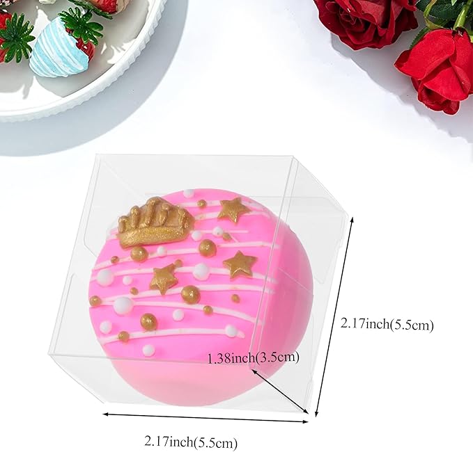 50 Pack Small Clear Boxes Single Chocolate Covered Ore Boxes Macaron Boxes Party Favor Box for Candy Christmas Birthday Wedding (2.17"×2.17"×1.39")