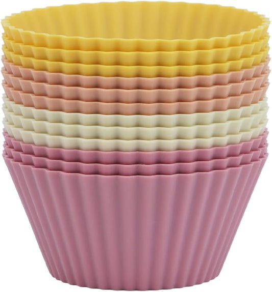 Silicone Baking Muffin Cups 12 Pack, Reusable Cupcake Liners Cake Molds, BPA Free, Dishwasher Safe (Orange Series, Standard)
