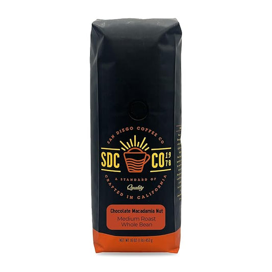 San Diego Coffee Chocolate Macadamia Nut, Medium Roast, Whole Bean Coffee, 16-Ounce Bag Café en grano tostado