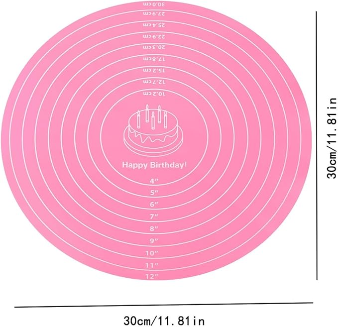 Silicone Baking Mat Cake Mat Silicone Cake Mat Silicone Baking Mat with Measurements for CakeTurntable Stand Non-Stick Heat Resistant Pastry Baking Sheet -Pink