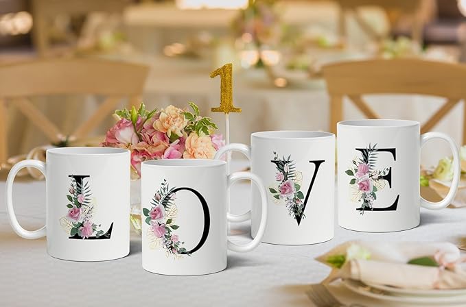 Retreez Initial A-Z Floral Botanical Bouquet Alphabet Monogrammed Monogram Mug 11 Oz Ceramic Tea Coffee Mugs - Appreciation Thank You Wedding Birthday Gifts for her friend coworker sister - U Initial