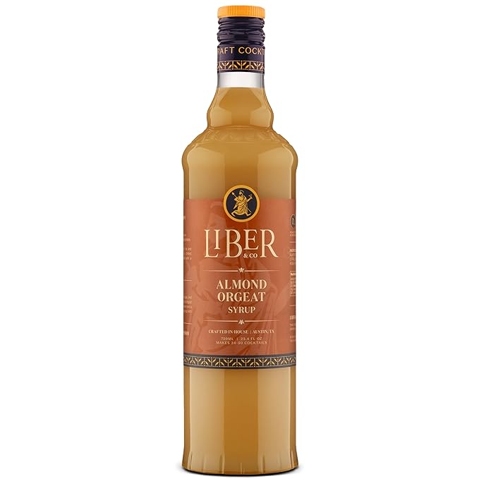 Liber & Co. Almond Orgeat Syrup (25.36 oz) - Craft Cocktail Mixer Made with California Almonds & Orange Blossom Water - Makes 34-50 Cocktails - Essential for Authentic Mai Tais, Tiki Drinks, and Coffee