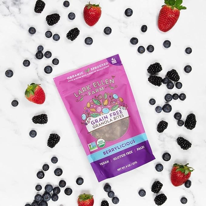 Lark Ellen Farm Berrylicious Granola Clusters: Raw, Organic, Vegan. Low Carb, Paleo. Gluten-Free Bites. Healthy Snack, Healthy Breakfast, Cereal or Yogurt 8 oz - 3 Count
