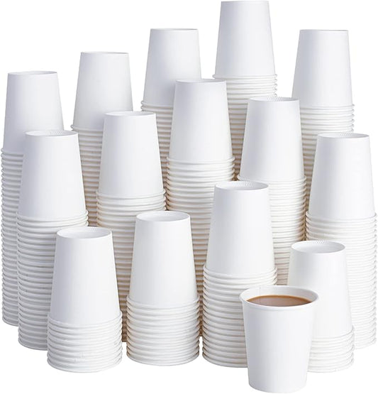 LITOPAK 400 Pack 8 oz Disposable Paper Coffee Cup, Hot/Cold Beverage Drinking Cups for Water, Paper Coffee Cups, White Paper Hot Coffee Cups, Suitable for Party, Picnic, Travel, and Events