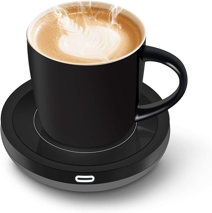 BESTINNKITS Smart Coffee Cup Warmer Set, Auto On/Off Gravity-induction Mug Office Desk Use, Candle Wax Cup Warmer Heating Plate (Up To 131F/55C), 14oz