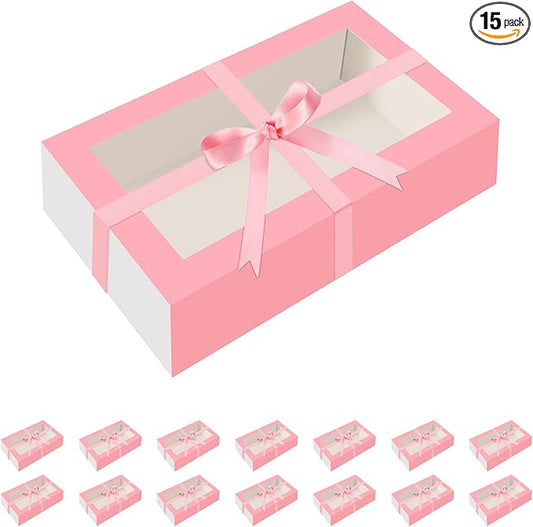 HAPPY POTATO 15 Pack Macaron Boxes for 12, 7.2×4×1.9 Inches, Macarons Packaging Boxes, Pink Macaron Gift Box with Window