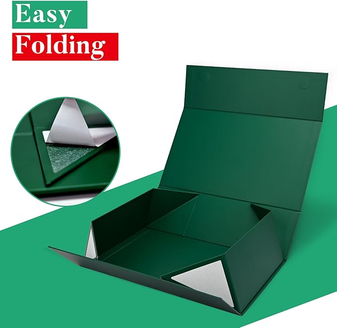 LIFELUM 5 Pack Boxes - Large Green Boxes of Gifts 13.8 x 8.5 x 4.5 Inch with Strong Magnetic Lid, Contains Card, Ribbon, Filler, Sticker