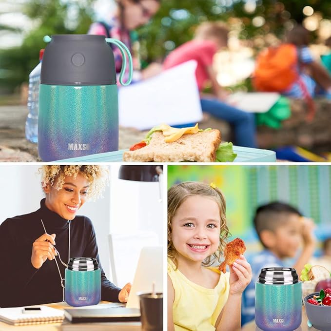 Insulated Thermo Food Jar for Hot & Cold Food for Kids Adult, 17&24 oz Soup Thermal Hot Food Containers for Lunch, Triple Layer Insulation Stainless Steel Food Jar with Spoon(2 Pack Rainbow)