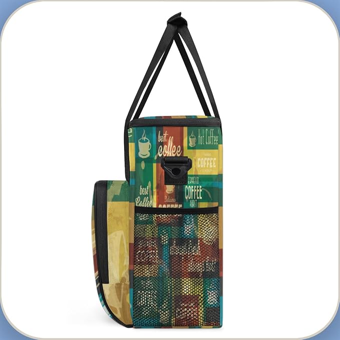 Rainbow Coffee Coffee Maker Carring Bag Coffee Typographic Travel Carrying Storage Tote Bag Compatible with Keurig K-Mini or K-Mini Plus Portable Single Serve Coffee Brewer Case with Pockets for K-cup Pods