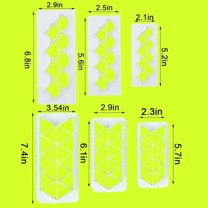 12 Pcs Cake Fondant Cutter, Fish Scale Fondant Cutters 4 Size Geometric Biscuit Cutters Cake Decorating Cookie Cutter Cake Border Decorating Tool for Square & Hexagon Cookie Cutters