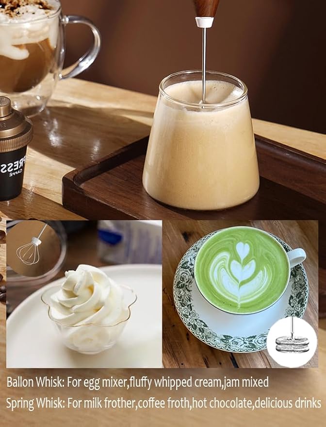 Milk Frother Handheld Foam Maker with 2 Stainless Stirring Head 3 Speed Rechargeable Electric Blender Milk Frother Wand Drink Mixer for Cappuccino Matcha Latte Hot Chocolate Protein Powder Egg (Blue)