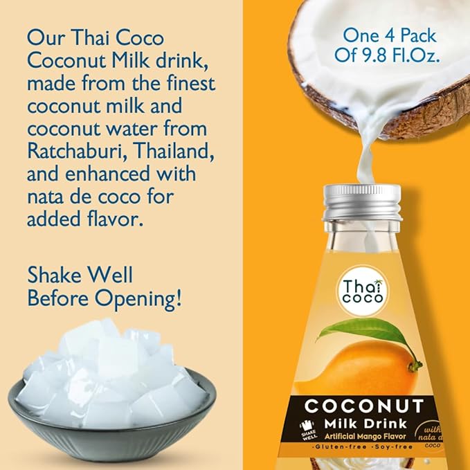 Thai Coco - Mango Coconut Milk Drink with Nata De Coco - 9.8 fl. oz. 4 Pk