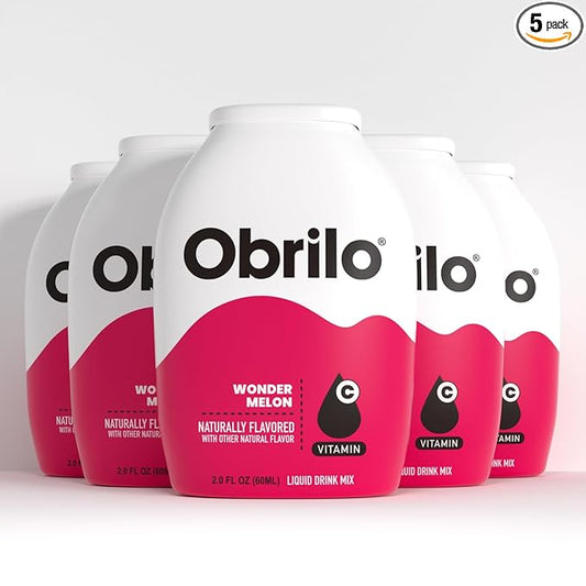 Obrilo Water Enhancer Liquid Flavoring Drops - ZERO Sugar/Calorie, Dye Free, Naturally Flavored Drink Syrup, 2.0 fl oz x 5 Bottles for Kids & Adults (Wonder Melon)