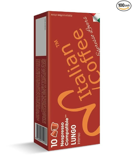 Italian Coffee for Espresso Lovers pods compatible with Nespresso Original machines, Italian Expresso capsules (100 Lungo regular pods, 100 Count (Pack of 1))