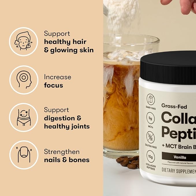Perfect Keto Collagen Peptides Protein Powder with MCT Oil, Grass Fed, Hydrolyzed Collagen, Type I & III Supplement, Keto Coffee Creamer, Vanilla