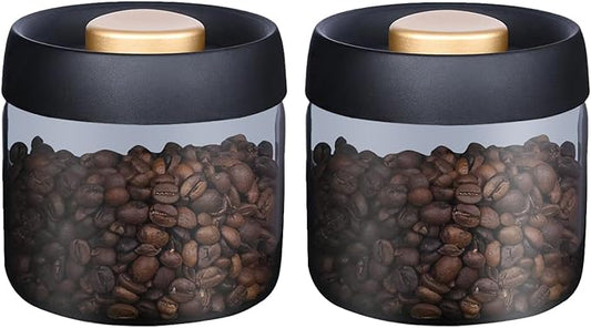 LOEZ Coffee Bean Storage Container Airtight, Lid Sealed with Press-Down Vacuum, Borosilicate Glass Coffee Canister for Ground Coffee, Tea, Beans, Spices (2 x Small - Gray)