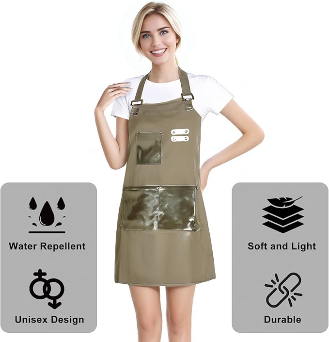 Barista Waitress Chef Cooking Aprons Waterproof Canvas Hair Stylists Apron with 3 Pockets for Women